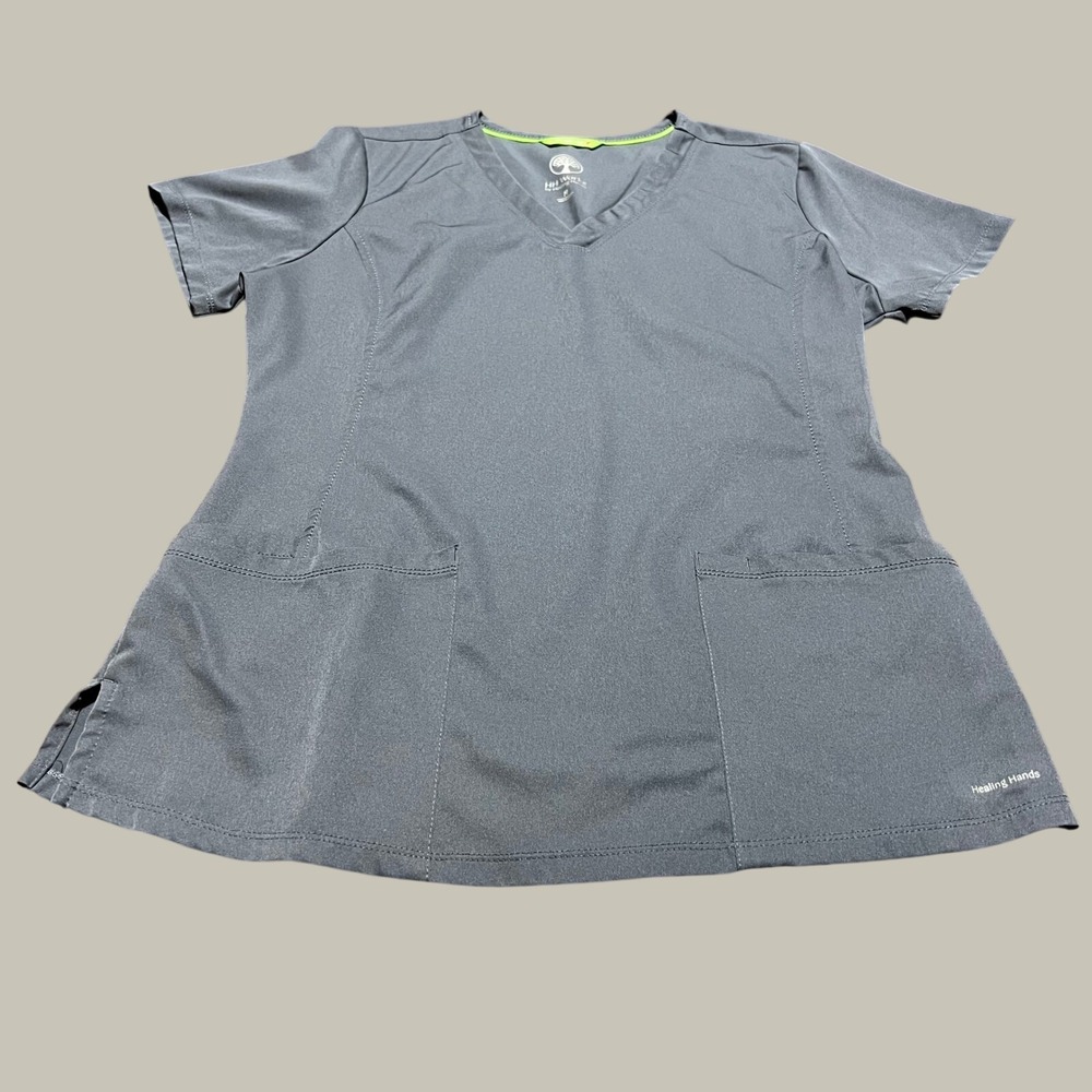 HH Works by Healing Hands Womens Scrub Top Charcoal Grey V-Neck Medium 7710